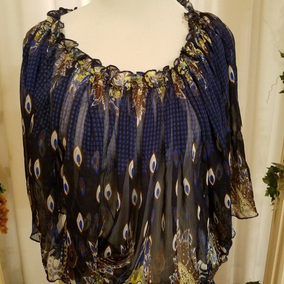 Ultra Pink Tops - Ultra Pink sheer blue black elastic waist NWOT XL